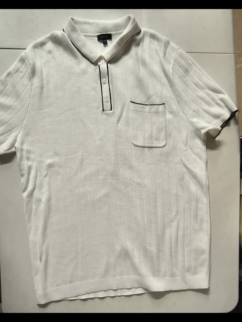 Express White Knit Polo with Black Contrast Trim
